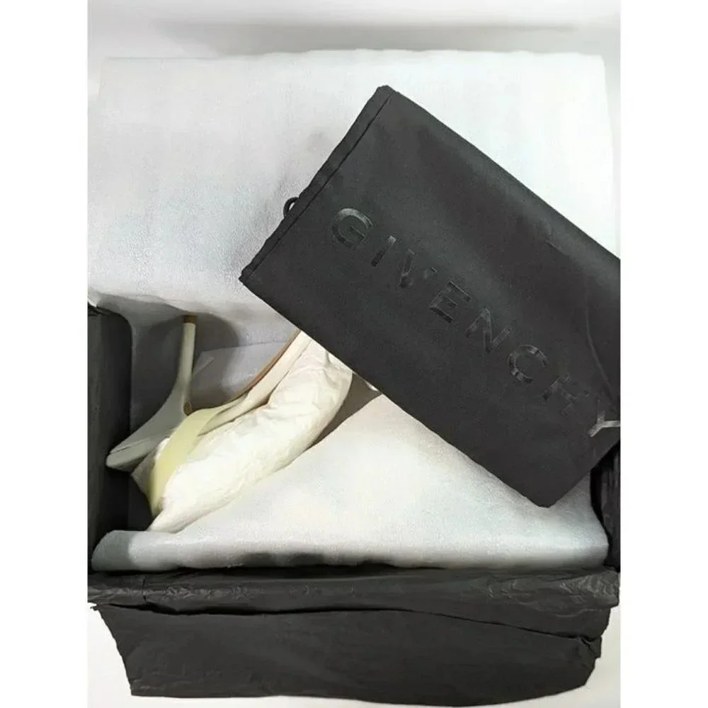 Givenchy Chain Embellished G Woven Ivory Leather Heel Sandals Size 41 MSRP $925 - Picture 11 of 13